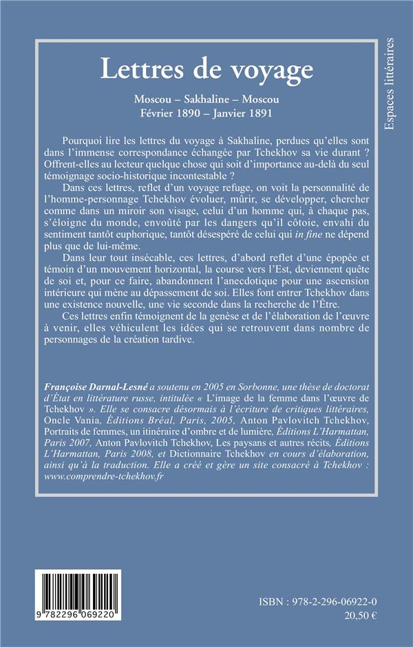 Quatrième de couverture de « Lettres de voyage : Moscou, Sakhaline, Moscou »
