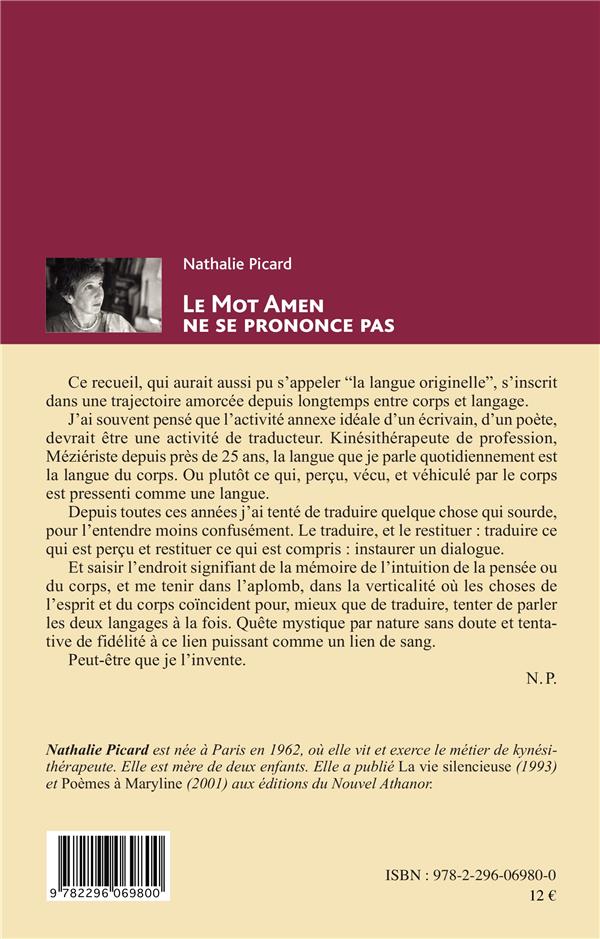 Quatrième de couverture de « LE MOT AMEN NE SE PRONONCE PAS »