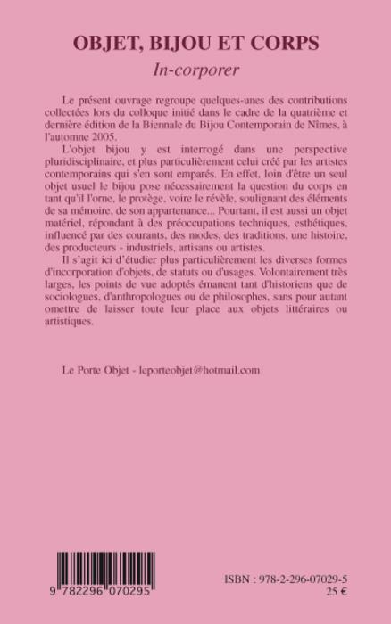 Quatrième de couverture de « OBJET, BIJOU ET CORPS - IN-CORPORER »