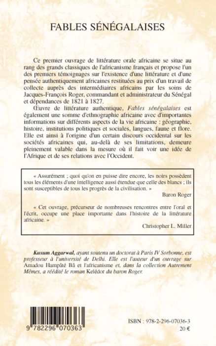 Quatrième de couverture de « FABLES SENEGALAISES »