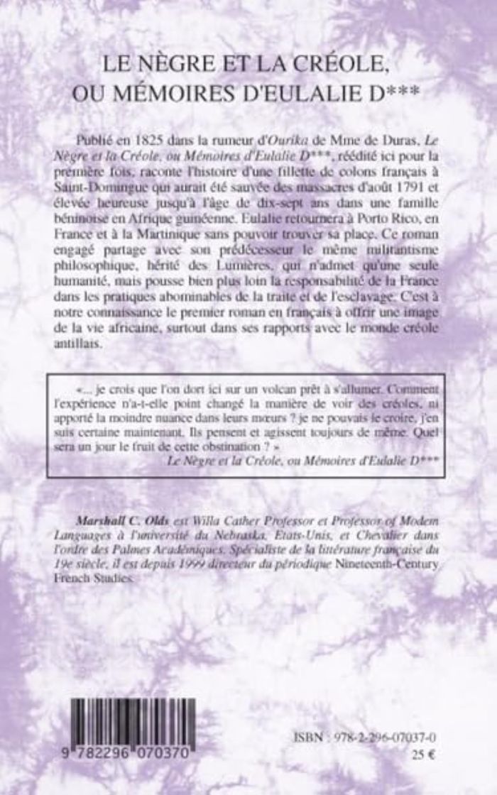 Couverture du livre « LE NEGRE ET LA CREOLE - OU MEMOIRES D'EULALIE D*** » de Xxx, librairie Les Contes Infusés à Corte