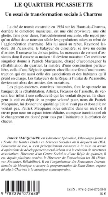 Quatrième de couverture de « LE QUARTIER PICASSIETTE - UN ESSAI DE TRANSFORMATION SOCIALE A CHARTRES »