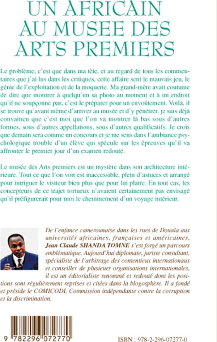 Quatrième de couverture de « UN AFRICAIN AU MUSEE DES ARTS PREMIERS »