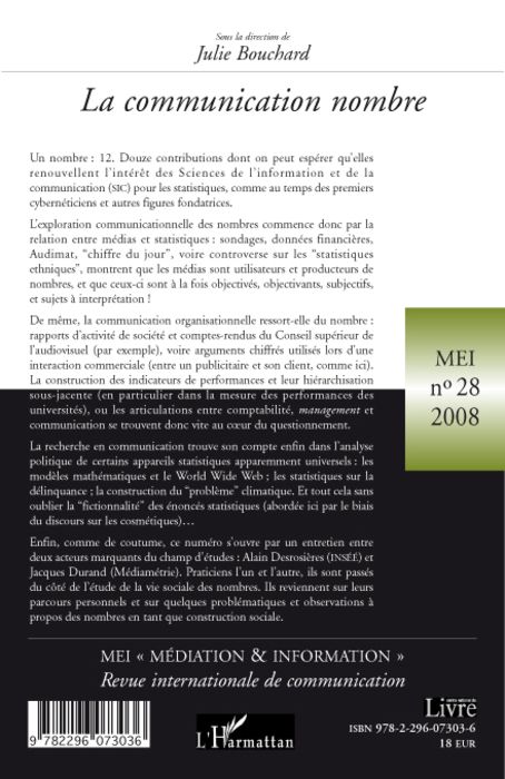 Quatrième de couverture de « LA COMMUNICATION NOMBRE - VOL28 »