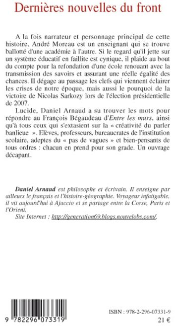 Quatrième de couverture de « DERNIERES NOUVELLES DU FRONT - CHOSES VUES DANS UN SYSTEME EDUCATIF A LA DERIVE »