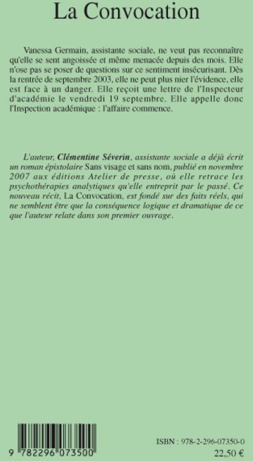 Quatrième de couverture de « LA CONVOCATION - RECIT »