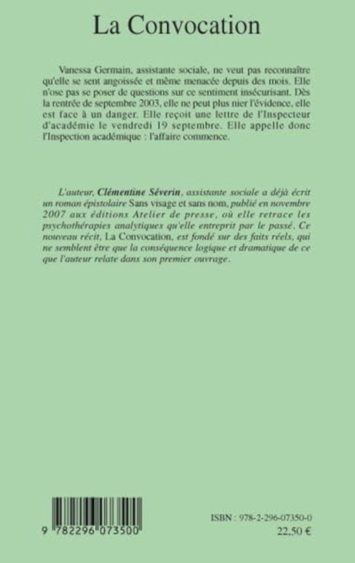 Couverture du livre « LA CONVOCATION - RECIT » de Clementine Severin, librairie Les Contes Infusés à Corte