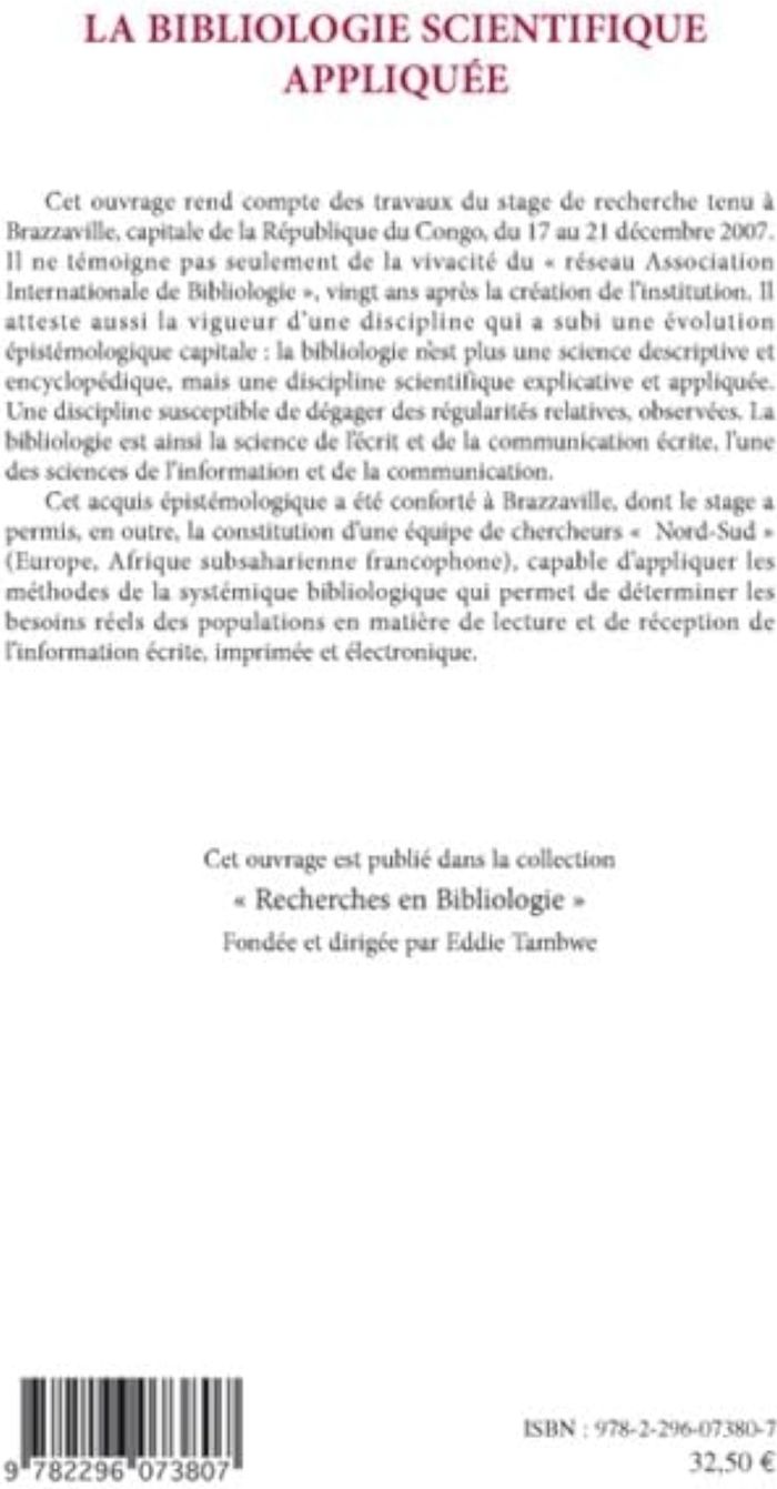 Couverture du livre « LA BIBLIOLOGIE SCIENTIFIQUE APPLIQUEE » de Xxx, librairie Les Contes Infusés à Corte