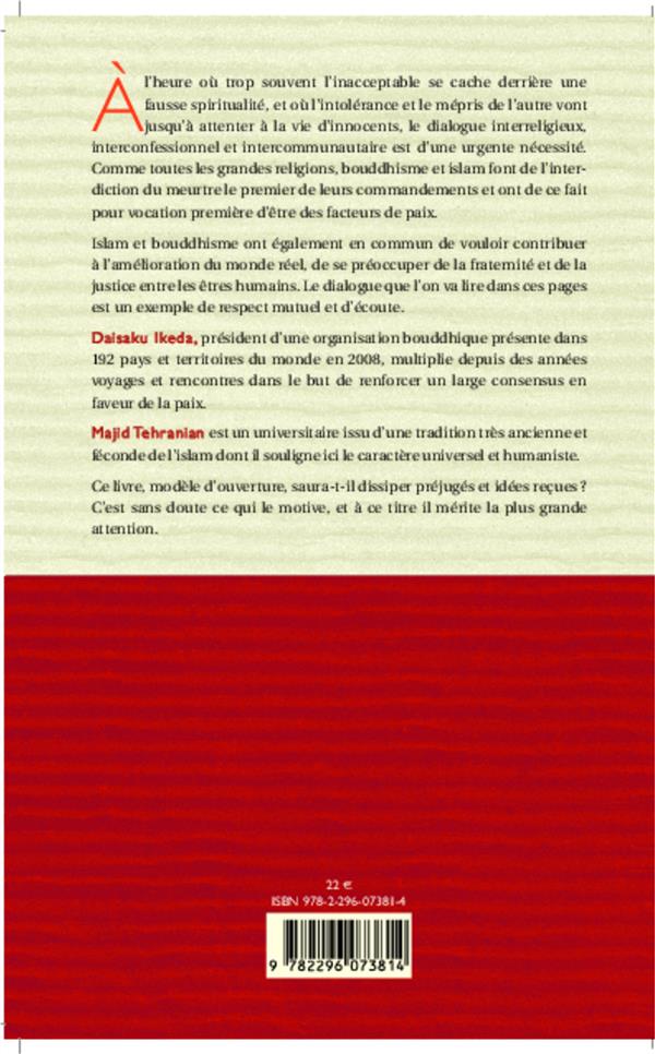 Quatrième de couverture de « BOUDDHISME ET ISLAM - LE CHOIX DU DIALOGUE »