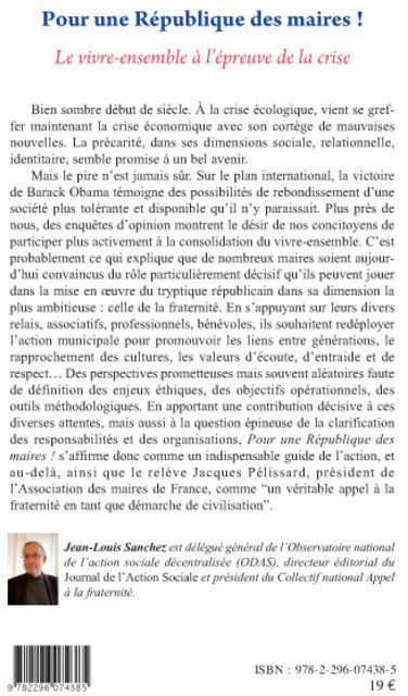Quatrième de couverture de « POUR UNE REPUBLIQUE DES MAIRES ! - LE VIVRE-ENSEMBLE A L'EPREUVE DE LA CRISE »