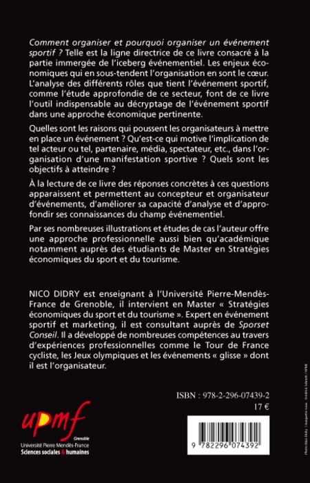 Quatrième de couverture de « LES ENJEUX DE L'EVENEMENT SPORTIF - APPROCHE ECONOMIQUE ET ETUDES DE CAS »