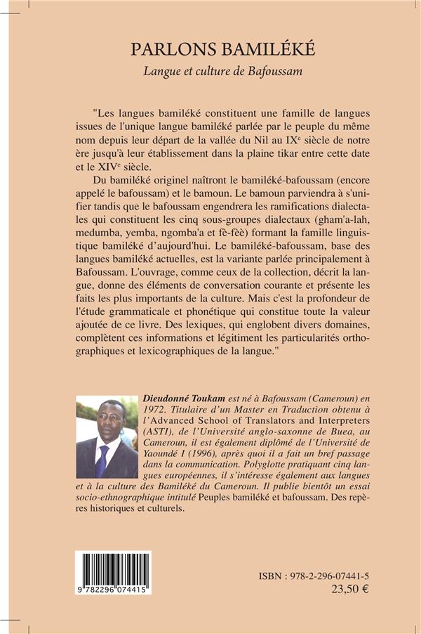 Quatrième de couverture de « PARLONS BAMILEKE. LANGUE ET CULTURE DE BAFOUSSAM »