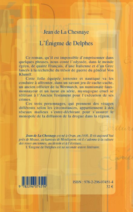 Quatrième de couverture de « L'ENIGME DE DELPHES - ROMAN »