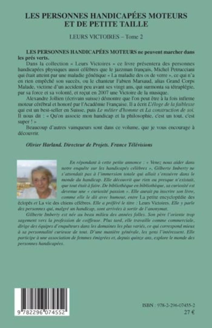 Couverture du livre « LES PERSONNES HANDICAPEES MOTEURS ET DE PETITE TAILLE - VOL02 - LEURS VICTOIRES - TOME 2 » de Gilberte Imberty, librairie Les Contes Infusés à Corte