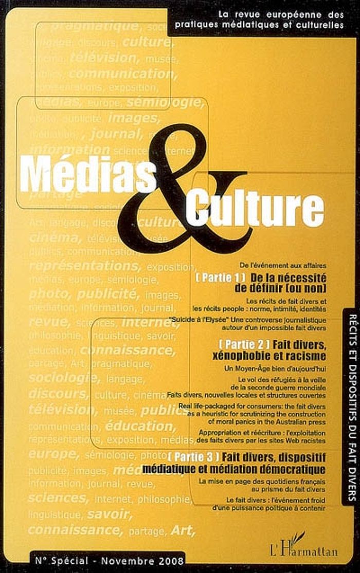 Couverture du livre « RECITS ET DISPOSITIFS DU FAIT DIVERS - NUMERO SPECIAL NOVEMBRE 2008 » de Garcin-Marrou/jamet, librairie Les Contes Infusés à Corte