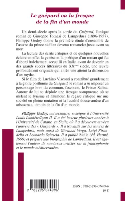 Quatrième de couverture de « LE GUEPARD OU LA FRESQUE DE LA FIN D'UN MONDE »