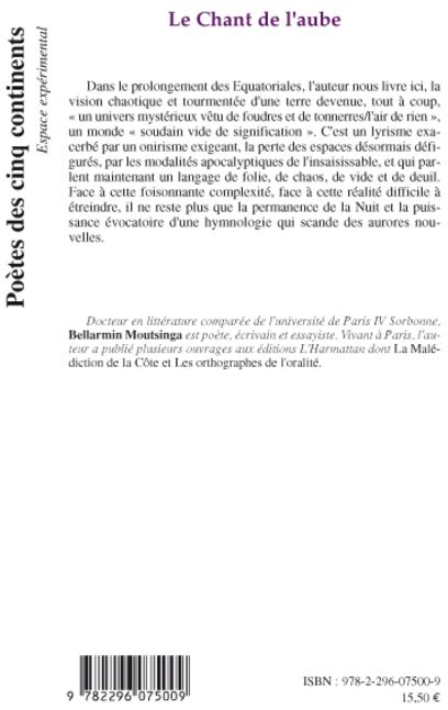 Quatrième de couverture de « LE CHANT DE L'AUBE »