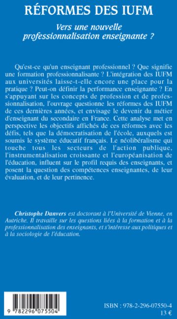 Quatrième de couverture de « REFORMES DES IUFM - VERS UNE NOUVELLE PROFESSIONNALISATION ENSEIGNANTE ? »