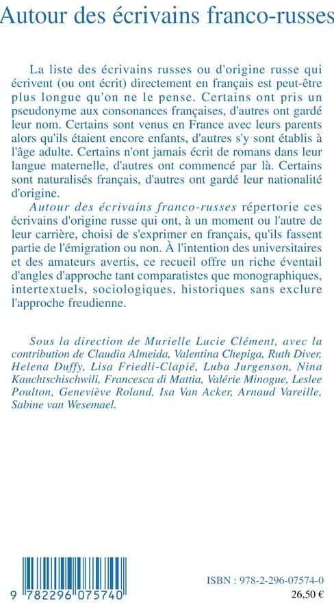 Quatrième de couverture de « AUTOUR DES ECRIVAINS FRANCO-RUSSES »