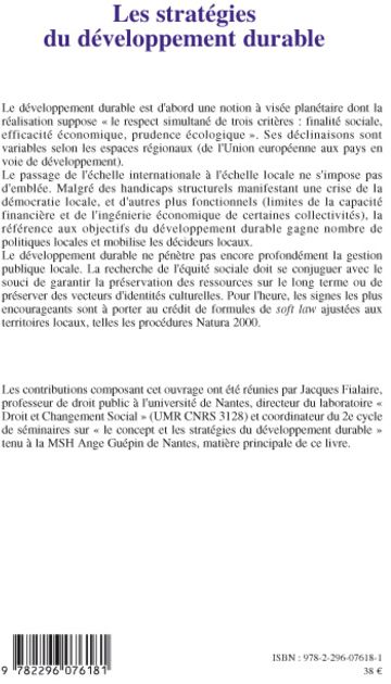 Quatrième de couverture de « LES STRATEGIES DE DEVELOPPEMENT DURABLE »