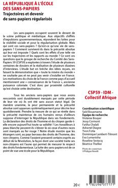 Quatrième de couverture de « LA REPUBLIQUE A L'ECOLE DES SANS-PAPIERS - TRAJECTOIRES ET DEVENIR DE SANS-PAPIERS REGULARISES »