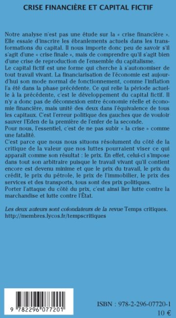 Quatrième de couverture de « CRISE FINANCIERE ET CAPITAL FICTIF »