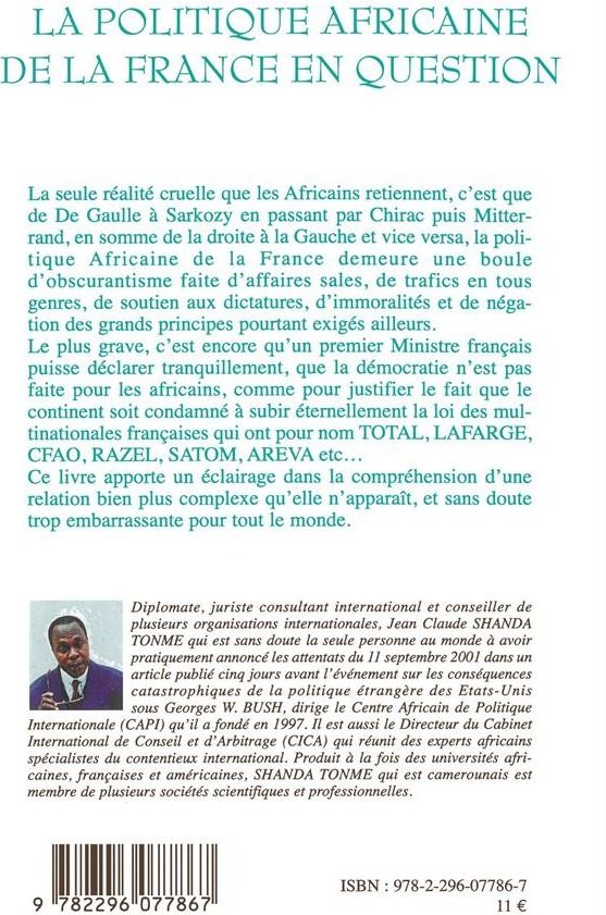 Quatrième de couverture de « LA POLITIQUE AFRICAINE DE LA FRANCE EN QUESTION »