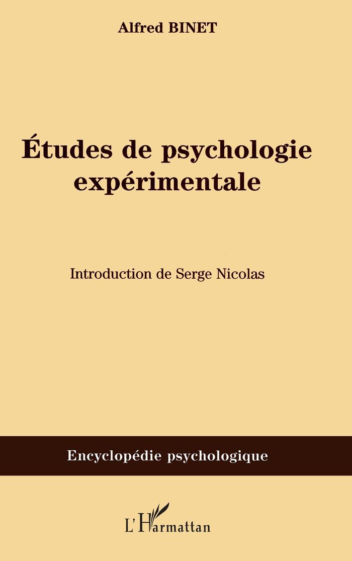 Couverture du livre « ETUDES DE PSYCHOLOGIE EXPERIMENTALE » de Alfred Binet, librairie Les Contes Infusés à Corte