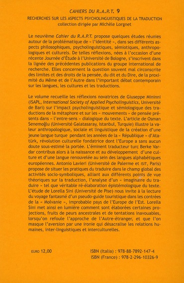 Quatrième de couverture de « LANGUES, CULTURES, TRADUCTIONS : LA QUETE DE L'IDENTITE - ENTRETIENS AVEC ANTONIO LAVIERI, GIUSEPPE »