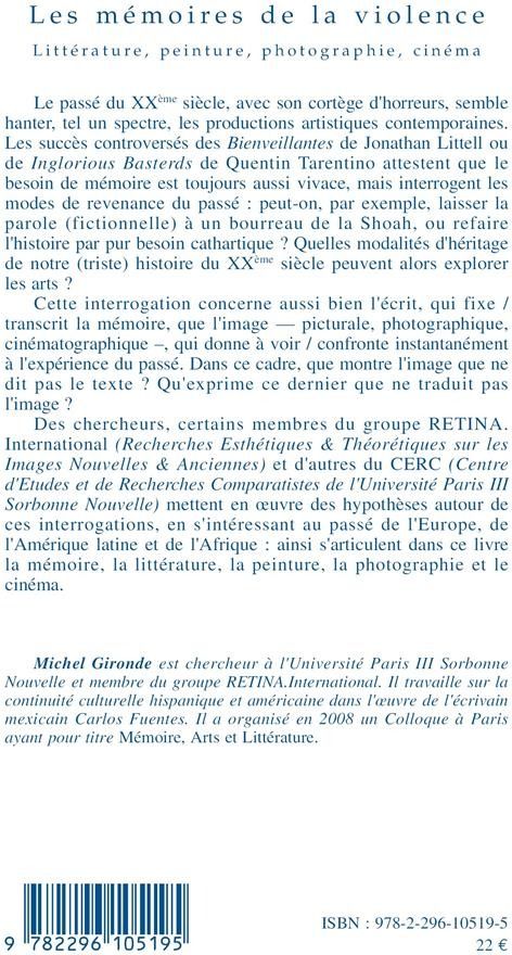 Quatrième de couverture de « LES MEMOIRES DE LA VIOLENCE »
