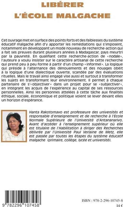 Quatrième de couverture de « LIBERER L'ECOLE MALGACHE - PROPOSITIONS POUR UNE PEDAGOGIE INFORMELLE »