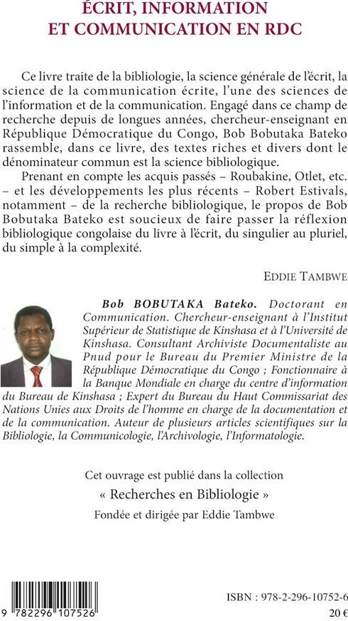 Quatrième de couverture de « ECRIT, INFORMATION ET COMMUNICATION EN RDC »