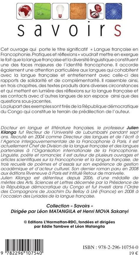 Quatrième de couverture de « LANGUE FRANCAISE EN FRANCOPHONIE - PRATIQUES ET REFLEXIONS »