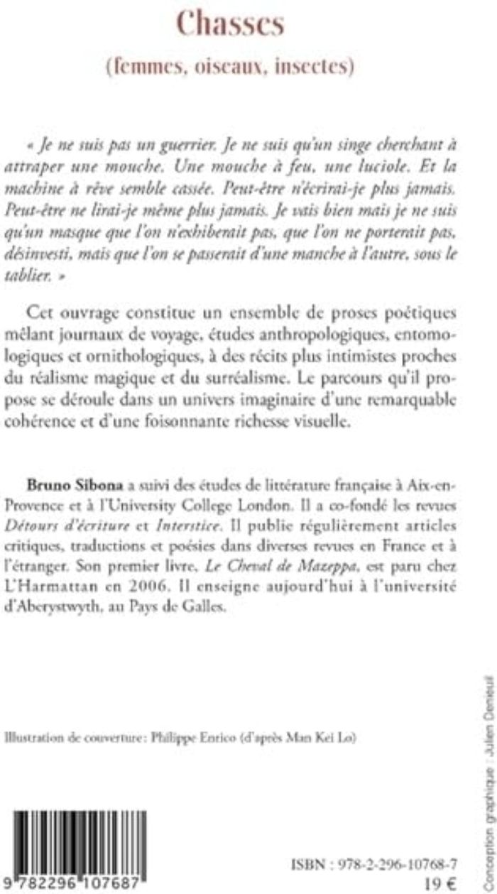 Couverture du livre « CHASSES(FEMMES, OISEAUX, INSECTES) - RECITS », librairie Les Contes Infusés à Corte