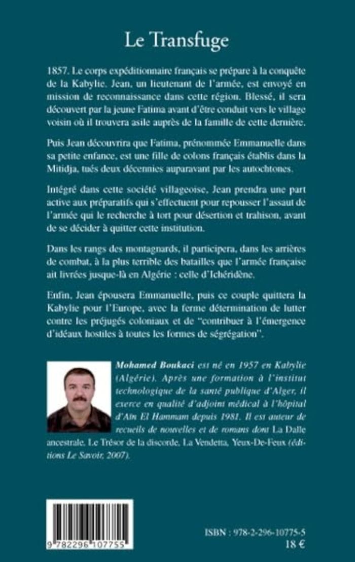 Couverture du livre « LE TRANSFUGE » de Mohamed Boukaci, librairie Les Contes Infusés à Corte