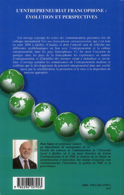 Quatrième de couverture de « L'ENTREPRENEURIAT FRANCOPHONE : EVOLUTION ET PERSPECTIVES »