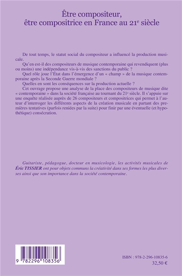 Quatrième de couverture de « ETRE COMPOSITEUR, ETRE COMPOSITRICE EN FRANCE AU 21E SIECLE »
