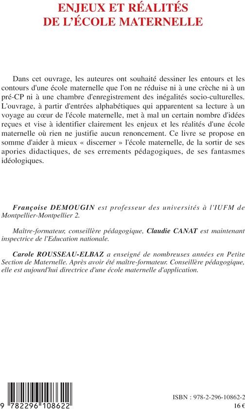 Quatrième de couverture de « ENJEUX ET REALITES DE L'ECOLE MATERNELLE - QUI VEUT LA PEAU DU PETIT CHAPERON ROUGE »