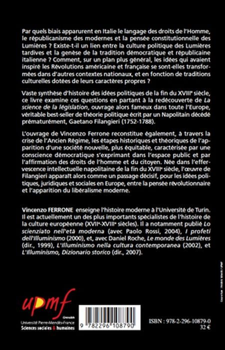 Quatrième de couverture de « LA POLITIQUE DES LUMIERES - CONSTITUTIONNALISME, REPUBLICANISME, DROITS DE L'HOMME, LE CAS FILANGIER »