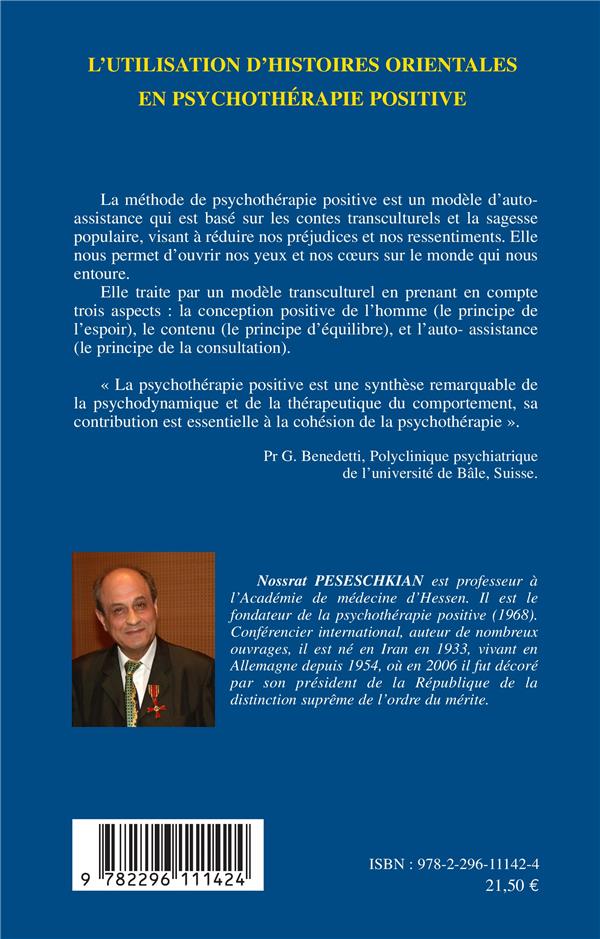 Quatrième de couverture de « L'UTILISATION D'HISTOIRES ORIENTALES EN PSYCHOTHERAPIE POSITIVE - LE MARCHAND ET LE PERROQUET »