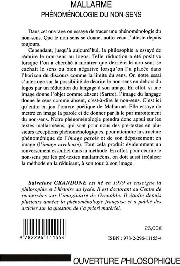 Quatrième de couverture de « MALLARME PHENOMENOLOGIE DU NON SENS »