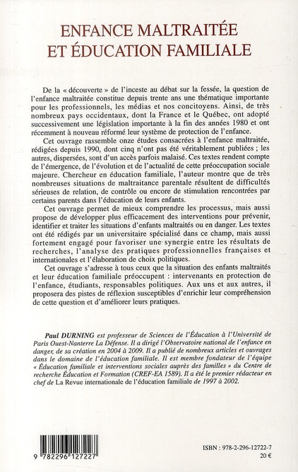 Quatrième de couverture de « ENFANCE MALTRAITEE ET EDUCATION FAMILIALE - TEXTES 1991-2010 »