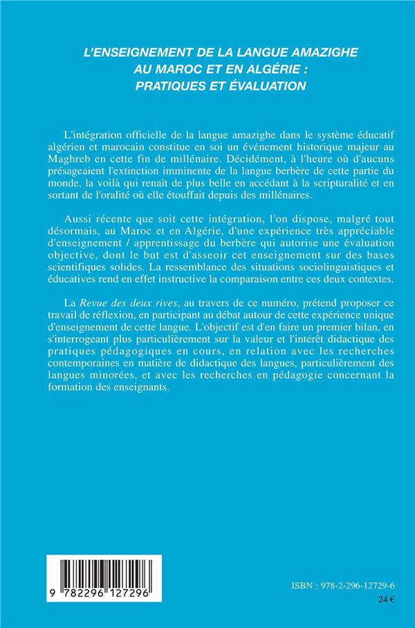 Quatrième de couverture de « L'ENSEIGNEMENT DE LA LANGUE AMAZIGHE AU MAROC ET EN ALGERIE : - PRATIQUES ET EVOLUTION »