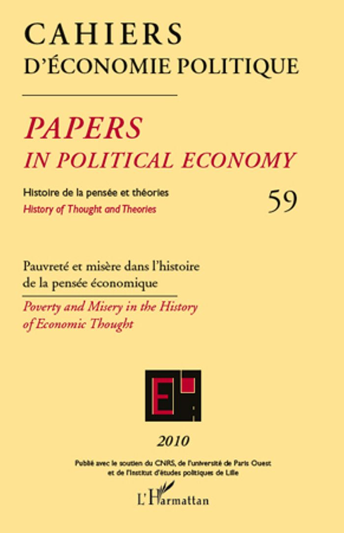 Couverture du livre « PAUVRETE ET MISERE DANS L'HISTOIRE DE LA PENSEE ECONOMIQUE - VOL59 » de Xxx, librairie Les Contes Infusés à Corte
