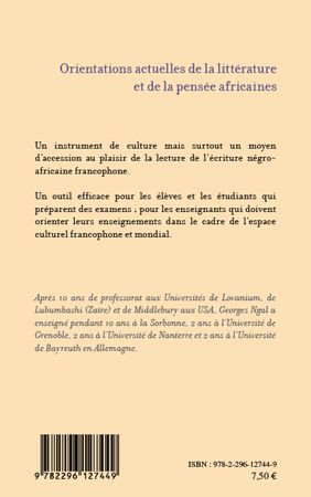 Quatrième de couverture de « ORIENTATIONS ACTUELLES DE LA LITTERATURE ET DE LA PENSEE AFRICAINES »