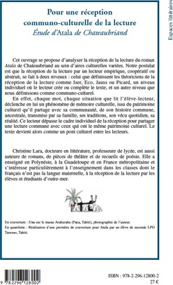 Quatrième de couverture de « POUR UNE RECEPTION COMMUNO-CULTURELLE DE LA LECTURE - ETUDE D'"ATALA" DE CHATEAUBRIAND »