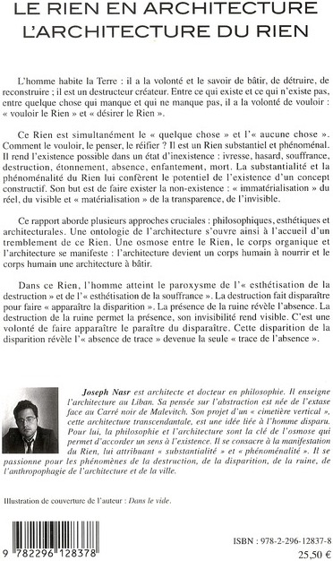 Quatrième de couverture de « LE RIEN EN ARCHITECTURE, L'ARCHITECTURE DU RIEN »