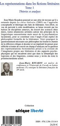 Quatrième de couverture de « LES REPRESENTATIONS DANS LES FICTIONS LITTERAIRES TOME 1 - VOL01 - THEORIES ET ANALYSES »