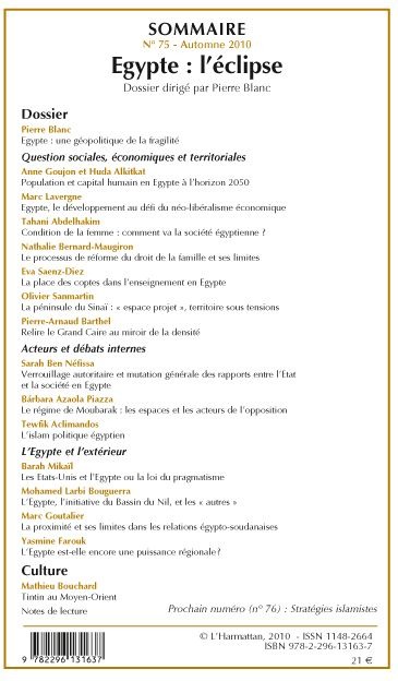Quatrième de couverture de « EGYPTE : L'ECLIPSE - VOL75 »