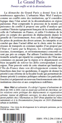 Quatrième de couverture de « LE GRAND PARIS - PREMIER CONFLIT NE DE LA DECENTRALISATION »